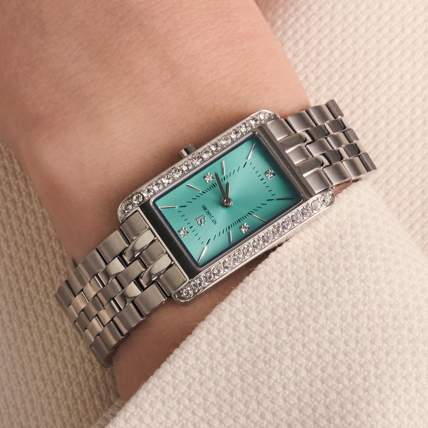 Stainless steel Silver | Turquoise dial and white zirconia