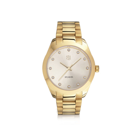 Stainless steel gold | Gold dial and white zirconia