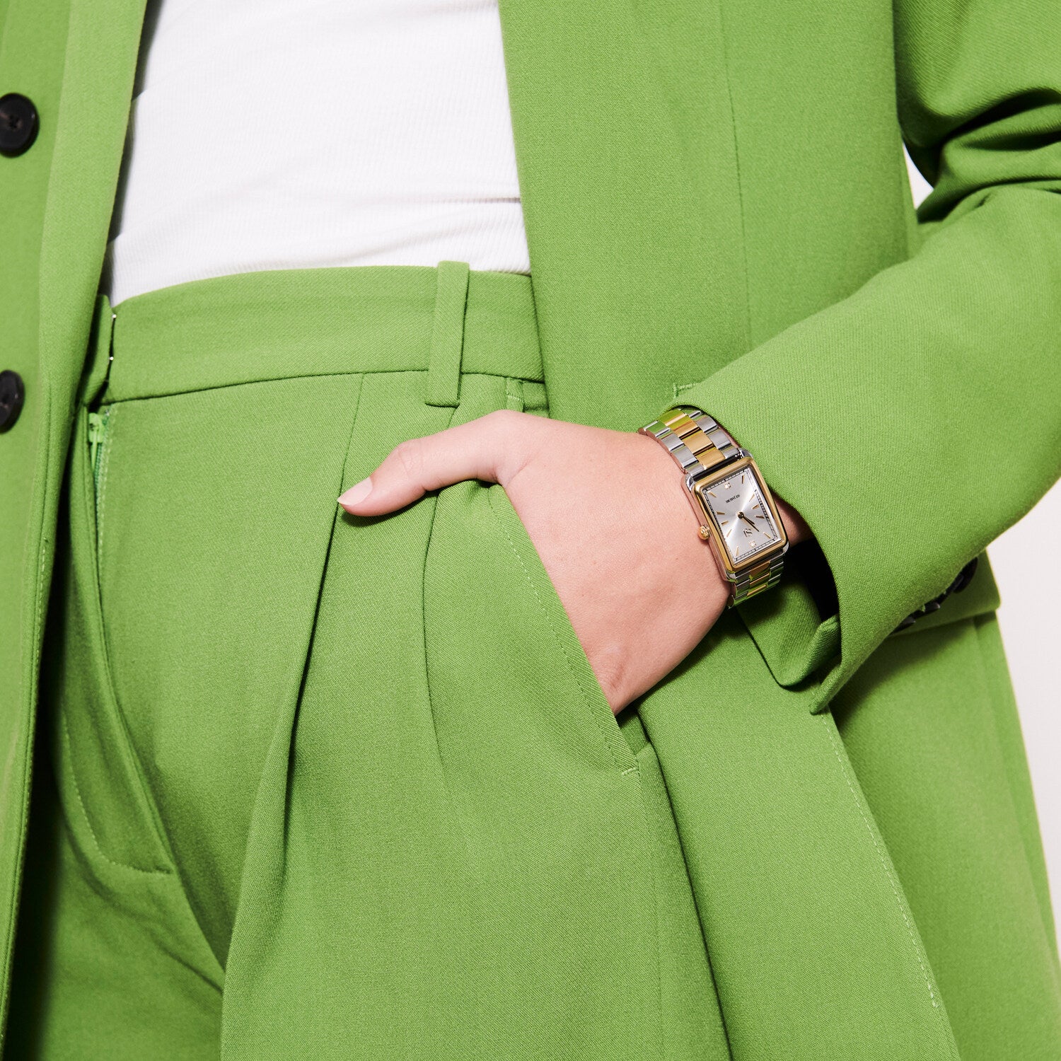 Stainless steel silver & gold | Silver dial and white zirconia