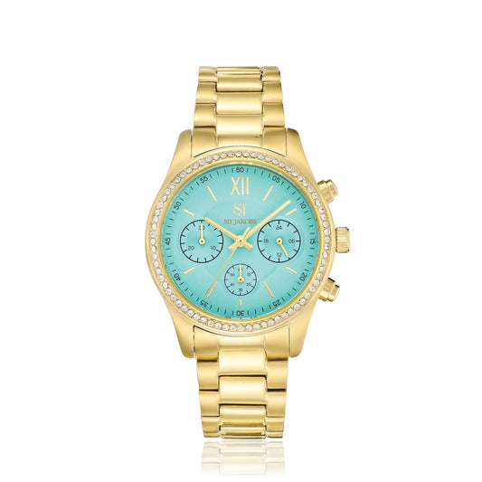 Stainless steel gold | Turquoise dial and white zirconia