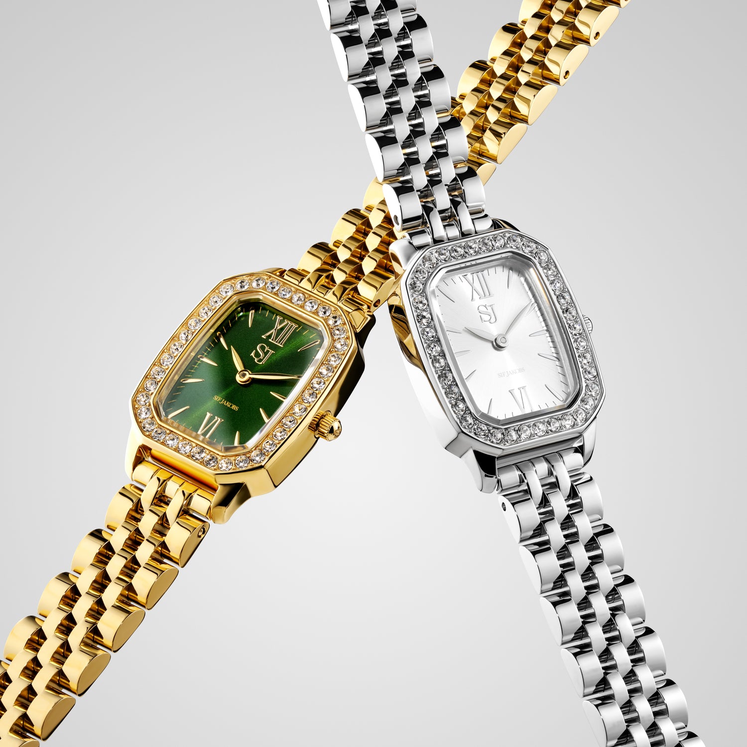 Stainless steel gold | Green dial and white zirconia