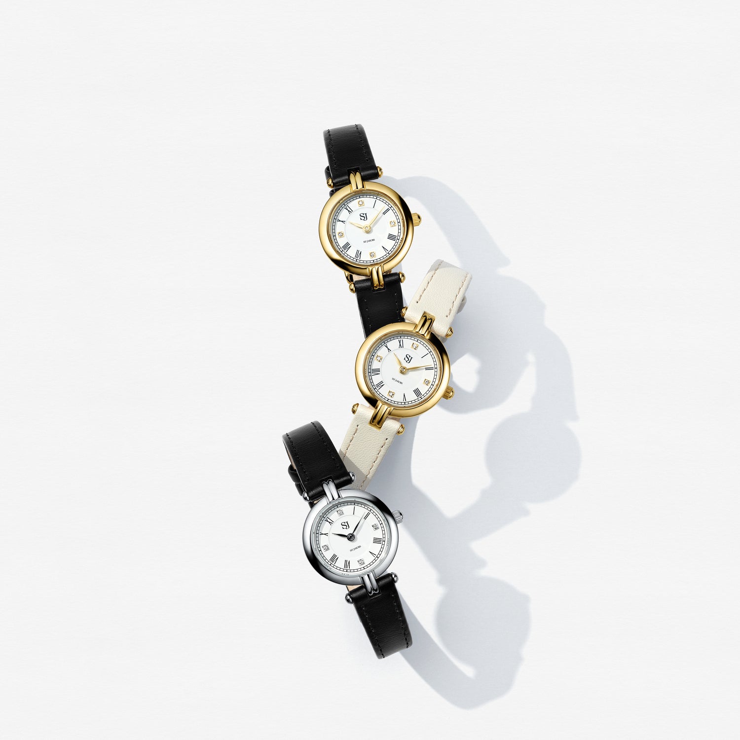 Stainless steel Silver | Black leather strap