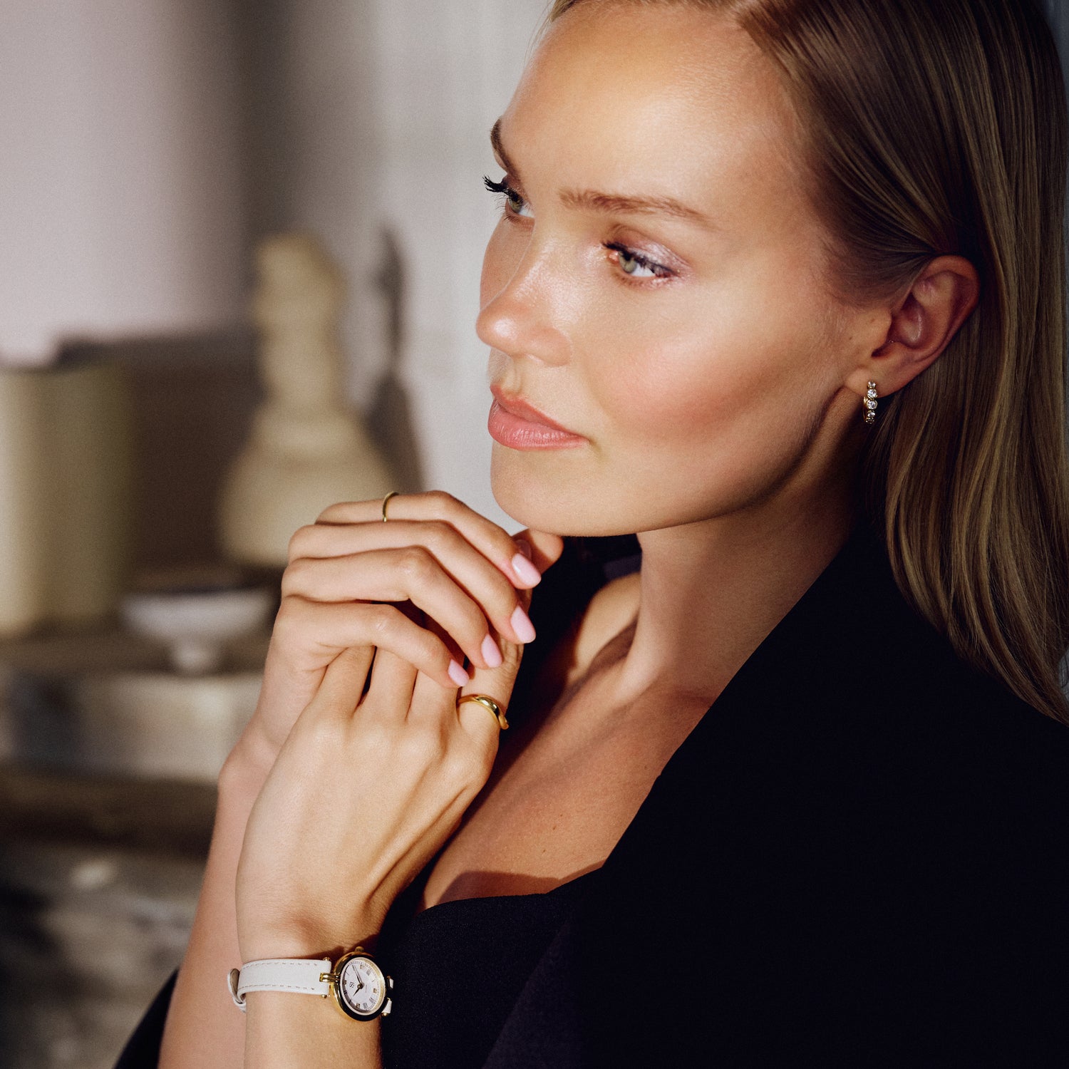 Stainless steel Silver | Beige leather strap