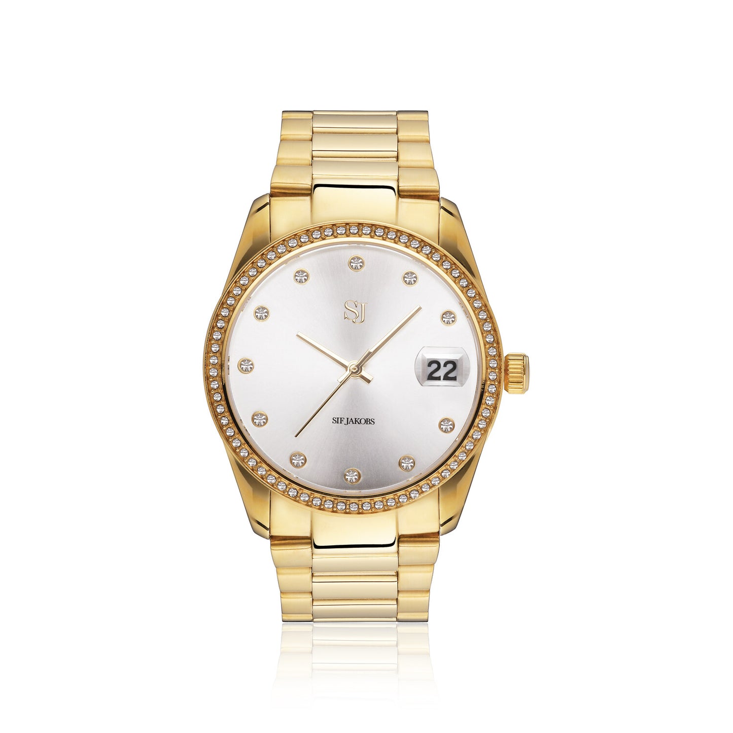 Stainless steel gold | Silver dial and white zirconia